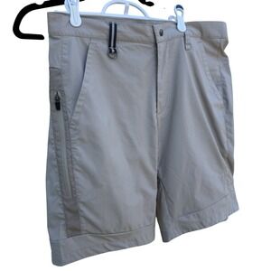 Sz M Mens Performance Fishing Shorts Khaki Utility Cargo Pockets Beach Gorpcore
